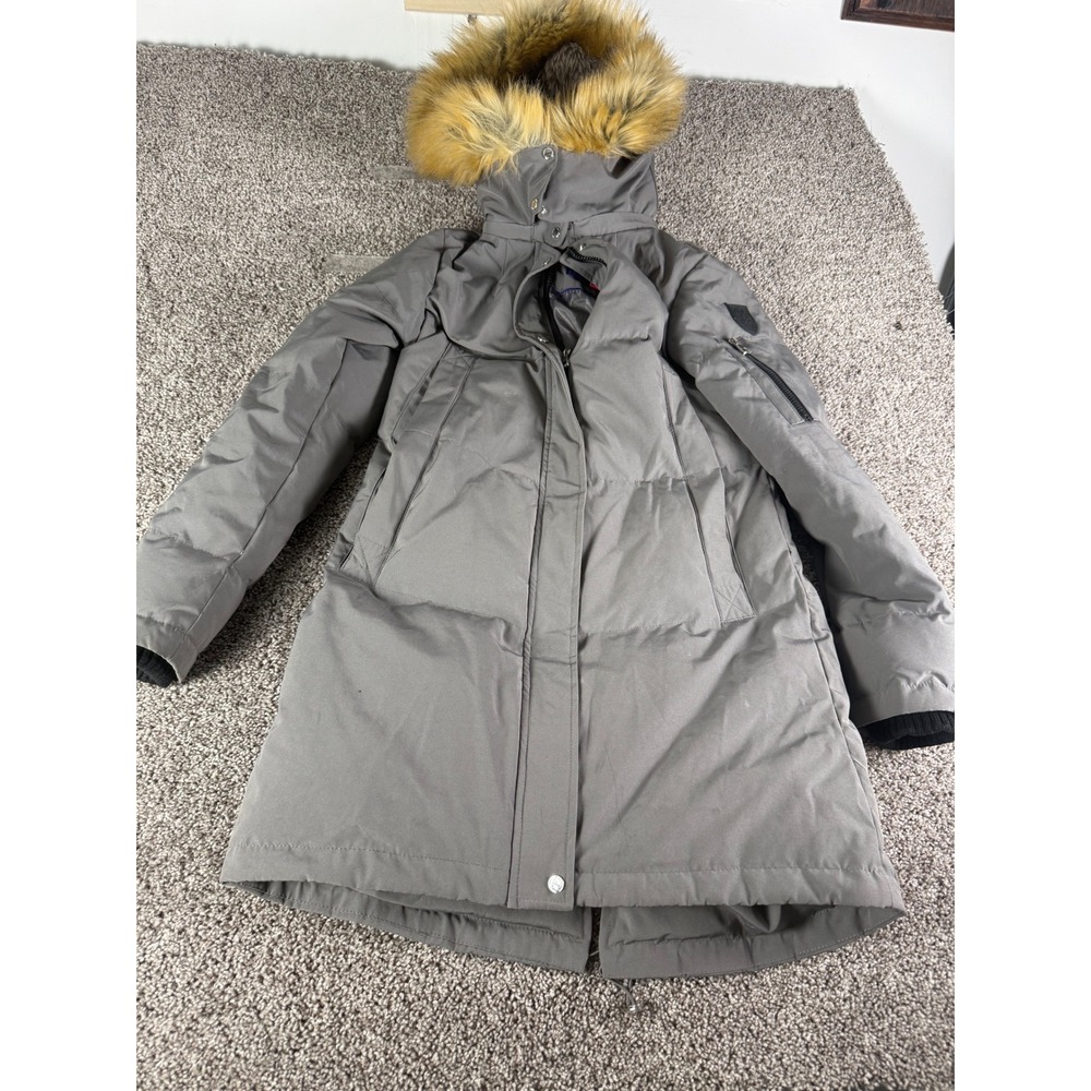 Vince Camuto Womens Gray Down Parka Faux Fur Hood Winter Coat XS